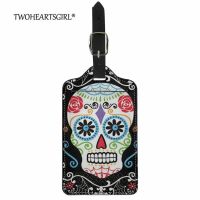 【DT】 hot  Twoheartsgirl Sugar Skull Printed Luggage Tag PU Leather Name ID Labels with Privacy Cover  for Travel Bag Suitcase Accessories