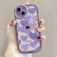 เคสโทรศัพท์โปร่งใสบั๊มเปอร์กันกระแทกความรักสีม่วงน่ารักสำหรับ iPhone 14 13 12 11 Pro Max กรอบด้านหลังใสทำจากซิลิโคนนิ่ม