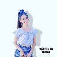 FASHION BY TANYAเสื้อครอปสั้นเอวจั้ม แขนปล่อย มียางตรงอก มีสายผูกโบว์