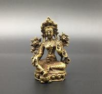 Chinese pure brass Green tara buddha small statue