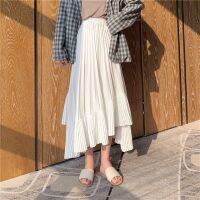 {Summer skirt} กระโปรงหวานแหววเก๋ไก๋สไตล์ฮาราจูกุสำหรับผู้หญิงนักเรียนกระโปรงมีจีบแบบไม่สม่ำเสมอสำหรับฤดูร้อนสีดำสีขาวยาวเอวสูงสำหรับผู้หญิง