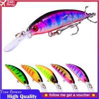 1 PC Minnow 70mm 6g Longmouth Lure เหยื่อตกปลาทะเลเหยื่อ 3D ตาพลาสติก Hard Jerkbait ปลา Popper Lure 8 # ตะขอ 9 สี