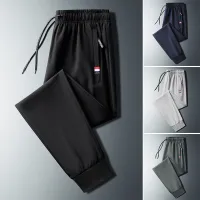 กางเกงลำลองผู้ชายเทรนด์เกาหลี กางเกงขายาวผ้าฝ้ายกระเป๋าซิปกระเป๋าซิป