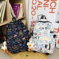 Graffiti Letters Couple Backpack 2023 New College Student Casual Japanese Large Capacity Schoolbag Trendy Brand Backpack Men