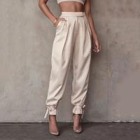 The new spring and summer dress spice pure color pants of tall waist belt beam foot trousers