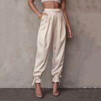 Womens ins autumn wind the new leisure pure color silk satin pencil pants female loose bunch of little feet day