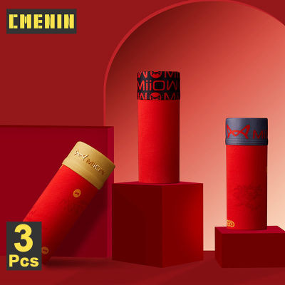 CMENIN MiiOW 3Pcs ผ้าฝ้ายสีแดงกางเกงในชายเซ็กซี่ Graphene Antibacterial กางเกง Boxershorts Lucky ชุดชั้นใน Boxer Men MRVS5005