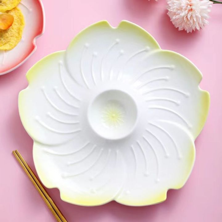 จานรูปดอกไม้ใช้ในครัวเรือนจานเกี๊ยวญี่ปุ่นแบ่งจานผลไม้จานขวดน้ำส้มสายชูเซรามิค-guanpai4ชามเซรามิคสีขาว