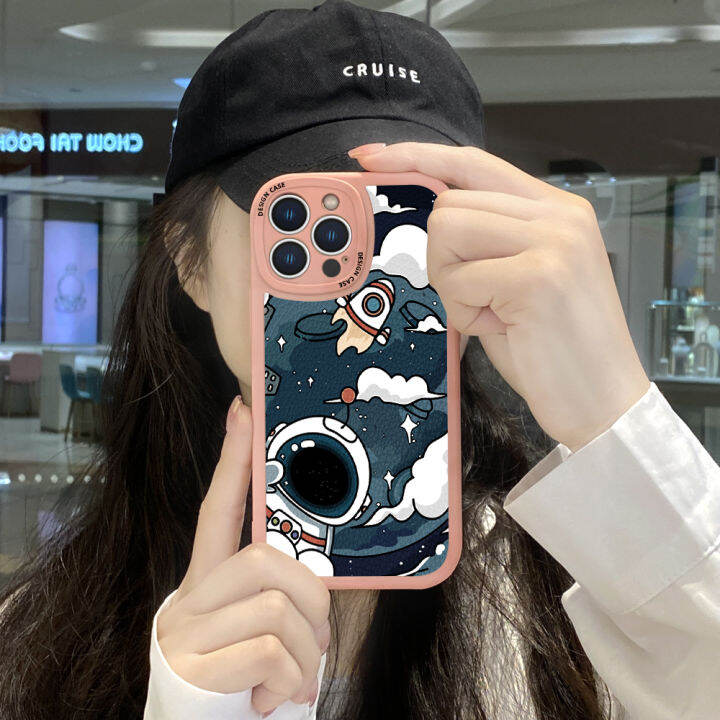 เคส-ggk-สำหรับ-oppo-a58-4g-a78-4g-แบบบางเคสหลังหนังลายการ์ตูนนักบินอวกาศเคสนิ่มปกหนัง-pu