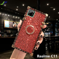 เคส JieFie สำหรับ Realme C11 / C12 / C15 / C21Y / C25Y ฝาหลังซิลิโคนเคสโครงอ่อนเคสโทรศัพท์กากเพชรเพชรสุดหรูขาตั้งเคสที่มีห่วง