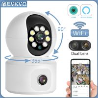 EVKVO Alexa 4MP จอระบบไร้สายขนาดเล็ก IP กล้อง WiFi PTZ แบบคู่กล้องวงจรปิด CCTV ภายในอาคารระบบติดตามอัตโนมัติแบบไร้สายเชื่อมต่อโทรศัพท์แอป ICsee สำหรับบ้าน