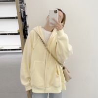 ❄❧✎ Creamy yellow sweater thin coat womens spring and autumn 2023 new loose Korean style hooded cardigan all-match tops ins