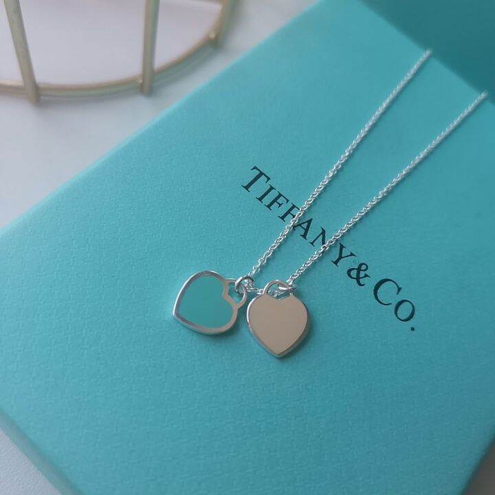 Tiffany and co necklace double heart blue Clearance