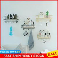 Wall-Mounted Storage Shelf Home Living Room Decoration Basket With Hook Bookshelf Bathroom Kitchen Storage Rack Universal Hook