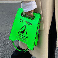 Girl Cartoon Crossbody Bag Creative Caution Letters Sign Handbag Cute Fluorescence Color Shoulder Bags For Women 2022 Clutches