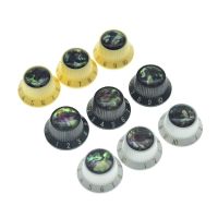 KR- Set of 3 Plastic Abalone Top ST Strat Knobs Guitar/Bass Knob for Strat with Metic 18 Spline Split Pots White/Black/Cream