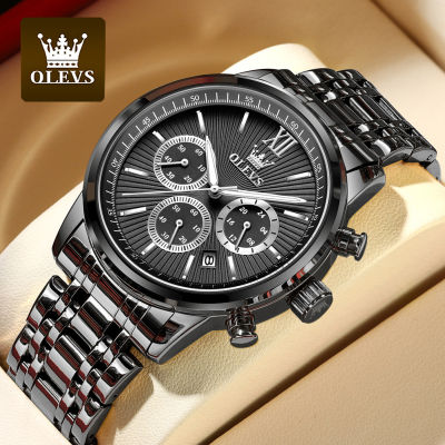 นาฬิกา Olevs สำหรับผู้ชายของแท้ที่นิยมทั่วโลกนาฬิกาเรืองแสงปฏิทินสายคล้องโลหะกันน้ำไม่ขึ้นสนิม
