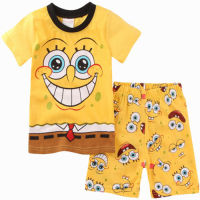 กัปตันอเมริกา SpongeBob ชายหญิงเสื้อยืดกางเกงขาสั้นชุดพิมพ์ผ้าฝ้ายแขนสั้นประเดิมกางเกง2ชิ้นฤดูร้อนชุดนอนเด็กเสื้อผ้า