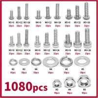 ชุดน็อตสแตนเลสและชุดรวมสลักเกลียว1080ชิ้น/เซ็ต304ชุด M3 M4 M5 M6ชุดสกรูชุดหัวหัวและหัวเสียบน็อตและแหวนเกลียวสกรูเมตริกคละแบบ