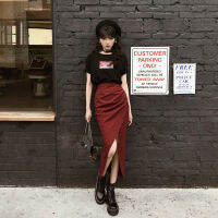 Leixin original dark hard girl cool and handsome Red Plaid split high waist long skirt shows thin autumn girl