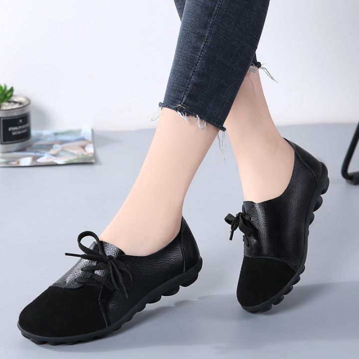 2023 New Spring Women Oxford Shoes Ballerina Flats Shoes Woman Genuine Leather  Shoes Moccasins Loafers White Ladies Shoes 