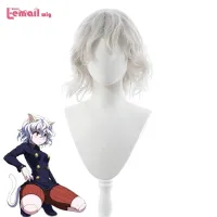 L- วิกผมสังเคราะห์ผม Hunter X Hunter Neferpitou คอสเพลย์วิกผม Neferpitou เศษไม้สีขาวสั้นหยิกทนความร้อนผู้หญิงวิกผม