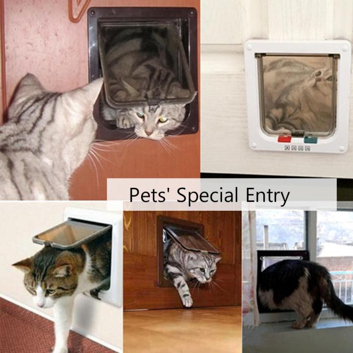ขนาดกลางสีน้ำตาลประตูแมวpet-entryปลอดภัยferromagnetic-pet-flapประตู4วิธีล็อคโดยอัตโนมัติปิดkittyสุนัขขนาดเล็ก