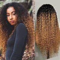 Kinky Curly Wigs Highlight Curly 13X4X1 Lace Wigs Dark Root Ombre Brown Honey Blonde Synthetic Wigs Pre Plucked Baby Hair [ Hot sell ] Decoration Center