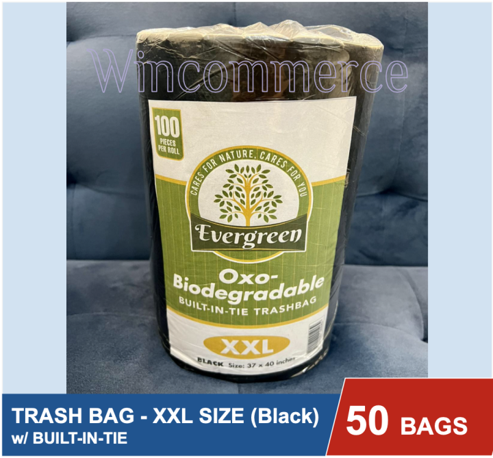 50 XXL TRASH BAGS BLACK with Builtin Tie [Quality/Durable/Ecofriendly