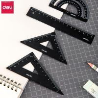 ☌✸✐ Deli 4Pc/Set Metal Ruler Set Aluminum Alloy Student School Stationery Supplies Straightedge Triangle Ruler Protractor Drawing