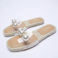 【Available】New Womens Shoes Natural Color Transparent PVC Pearl Embellishment Sole External Wearing Slippers Flat Bottom Sandals for Women