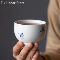 Pure Hand-Painted Butterfly Orchid Art Tea Cup Household Large Master Cup Single Cup Tea Bowl Ceramic Kung Fu Teaware Ceremony