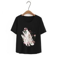 【มีไซส์ใหญ่】Plus Size Womens XL-4XL Short Sleeve Full Cotton Summer T-shirts Oversized A-line Cute Printed White Black Female Tops Fashion Tee