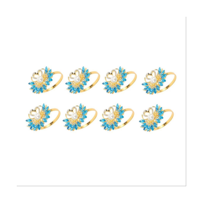8Pcs ValentineS Day Gift Blue Napkin Ring Exquisite Swan Napkin Ring with Blue Rhinestones Tabletop Decoration