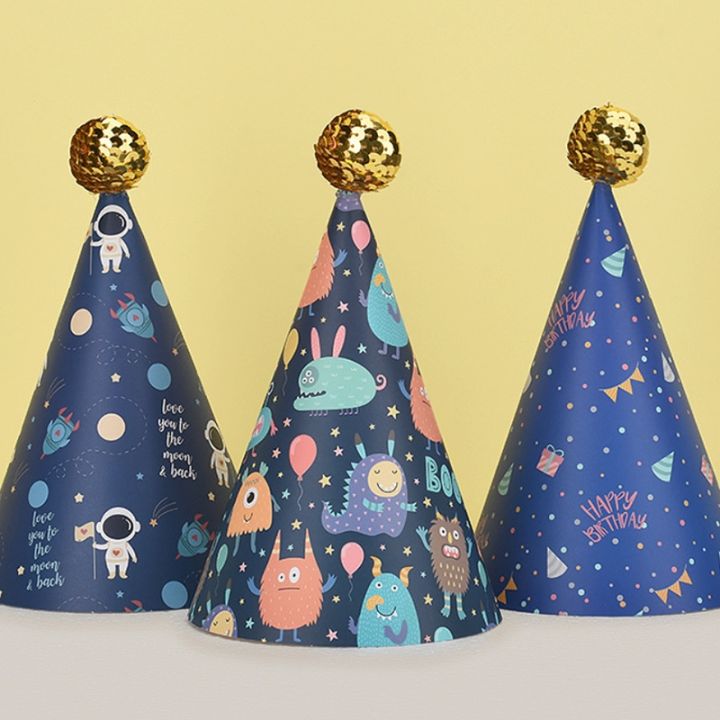 space-birthday-party-hats-and-rocket-starry-sky-hat-astronaut-cone-hats-kids-baby-one-year-old-happy-birthday-hats-party-supplie