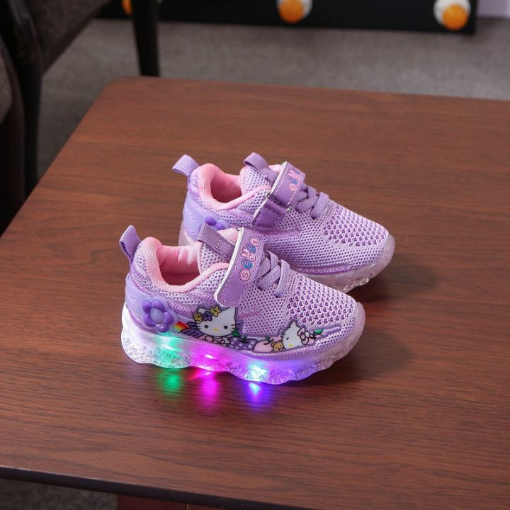 amila-รองเท้ากีฬาหญิงตาข่ายรองเท้าเจ้าหญิงสำหรับเด็กอายุ1-6ปี-ไฟ-led-รองเท้ามีไฟแบบฟลายทอ
