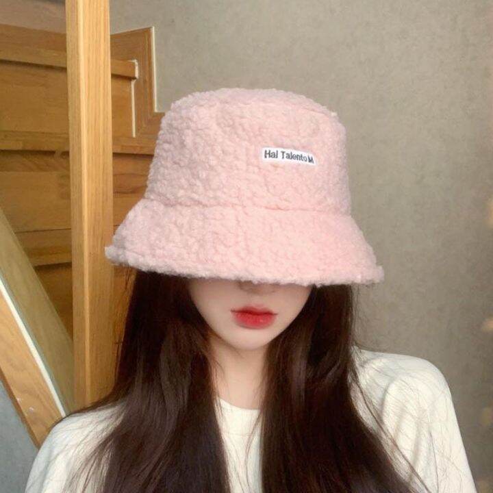 ส่งเร็วพิเศษ-hat-หมวกฤดูหนาว-หมวกไหมพรม-หมวกบักเก็ต-ผ้าขนแกะ-หมวกบักเก็ต-หมวกแฟชั่นสไตล์เกาหลี