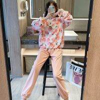 2021 Autumn 100 Cotton Print Long Sleeve Pajama Sets for Women Sleepwear Suit Pyjama Homewear Pijama Mujer Home Clothes Outfits