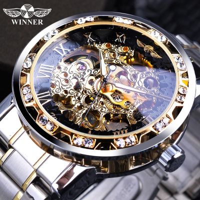 （A Decent035）Winner Transparent Strawmen TopLuxury Male Mechanical Skeleton Wrist Watch