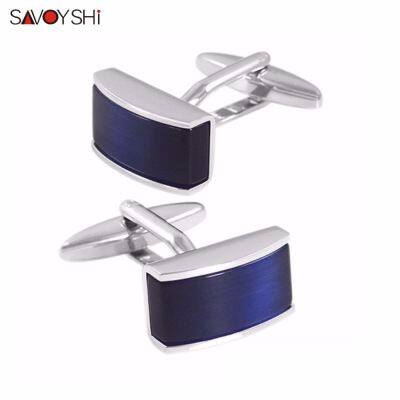 SAVOYSHI Luxury Square Cufflinks สำหรับบุรุษคุณภาพสูงเสื้อ Cuff ปุ่ม Blue Cats Eye Stone Cuff links งานแต่งงานของขวัญเครื่องประดับ-Yrrey