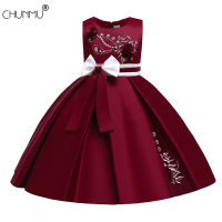 Children Flower Girl Princess Dress Satin Retro Tutu Baby Girls Birthday Party Evening Dress Ceremony Elegant Girls Costume