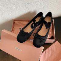 hot【DT】 TINGHON French Classic Silk Ballet Shoes word Round Toe Bowtie Flats