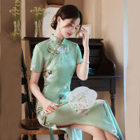 Yourqipao ฤดูร้อน2023สองชั้นแปดปุ่มแขนสั้น Cheongsam ยาวแคทวอล์ย้อนยุคสไตล์จีน Qipao ชุดสำหรับผู้หญิง