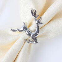 Shiny Gold Silver Plating Reindeer Design แหวนผ้าเช็ดปากโลหะผสมสังกะสีชุด6ชิ้น Modern Home Tabletop Decor Christmas Wrap