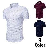 CODAndrew Hearst New Brand Anchor Print Short Sleeve Shirts Men Dress Slim Fit Shirts Mens Casual Social Shirts