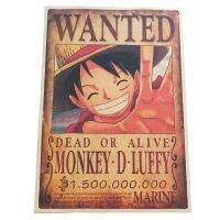 ✈▬ One Piece Wanted โปสเตอร์ Retro Anime Luffy Dead Or Alive Portrait สติ๊กเกอร์ติดผนังตกแต่งบ้านภาพวาดสำหรับของขวัญเด็ก