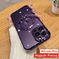 Wholesale 【 With Lens Films 】 Magsafe Plating Transparent Soft Anti-fall Phone Case For iPhone 15 14 13 12 11 Pro Max XS XR X 8 + 7 Plus Wireless Charging Magnetic Phone Casing Full Cover Clear Shockproof Phone Cover Top Seller