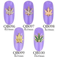 【CW】 10pcs new leaf charm nail accessories golden leaves shiny nails rhinestones pearl effect tips QB096-0100