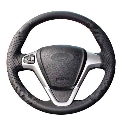 【YF】 Original Car Steering Wheel Cover For Ford Fiesta 2008-2013 Ecosport 2013-2016 Black Leather Braid