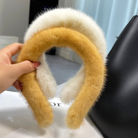 2021New Winter Real Mink Fur Headband For Women Luxury Hair Accessories Solid Head Wraps Warm Mink Headband Furry Gift